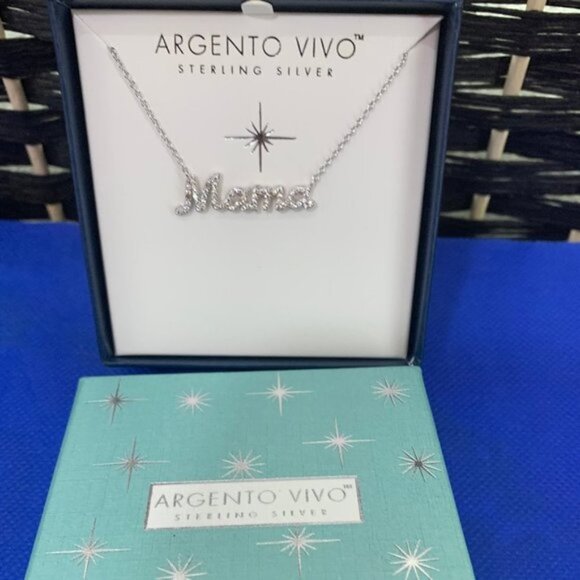 Argento Vivo Sterling Silver Mama Script Necklace - Picture 1 of 4